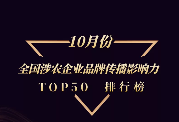 【榜單】10月全國涉農企業品牌傳播影響力TOP50榜單正式出爐：營銷數字化成為趨勢